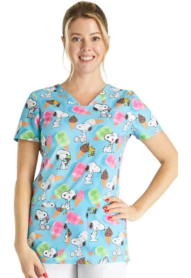 Snoopy Cherokee Scrubs Tooniforms Peanuts V Neck Top TF772 PNNP - Image 1 of 4