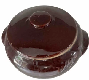 Large Western Stonewear Bean Pot Brown Glaze Double Handle Made In USA - Picture 1 of 15