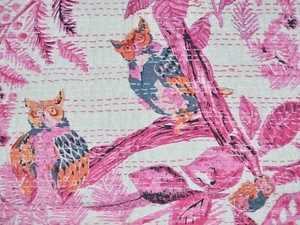 Handmade Bed Sheet Queen Bedcover Indian Kantha coverlet Cotton Throw Bedspread - Picture 1 of 4