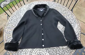 Herman Geist 100% Wool Black Cardigan Fur Collar And Cuffs XL Jacket Vintage - Picture 1 of 7