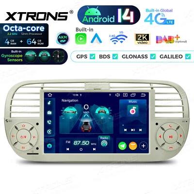 CarPlay Android 14 4+64GB Car GPS Navi Stereo Radio For Fiat 500 2007-2015 Beige - Image 1 of 4