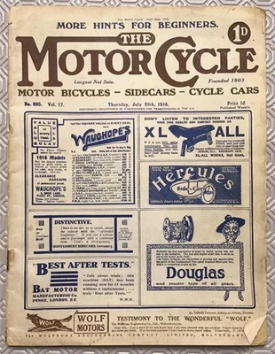 The MOTOR CYCLE Magazine 20 Jul 1916 #695 DOUGLAS TESTED - Image 1 of 4