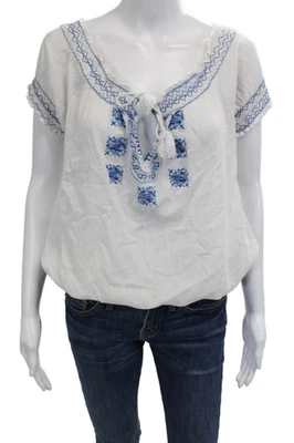 Blusa bohemia de algodón blanca con cordón talla S Joie para mujer Foto 1 de 4