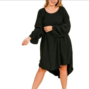 Umgee Hi-Low Leinen/Baumwollmischung Langarm schwarz Top Style WC2166, Gr. 1XL - Bild 1 von 12