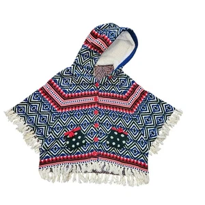 Matilda Jane A Caroling We To Poncho Sweater Girls Size 8 Fringe Aztec Christmas - Picture 1 of 8