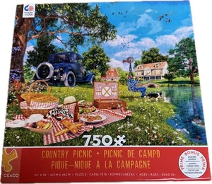 Ceaco Country Picknick 750 Teile Puzzle Seehaus Oldtimer Auto Angeln KOMPLETT - Bild 1 von 3