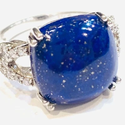 ~Anillo de lapislázuli de 17 quilates de plata de ley 925 con declaración de cóctel de diseñador talla 8 Foto 1 de 4