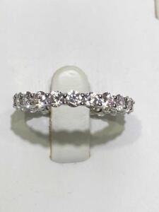 Platinum Sterling Silver White Sapphire Eternity Design 3mm Wide Band Ring Sz7