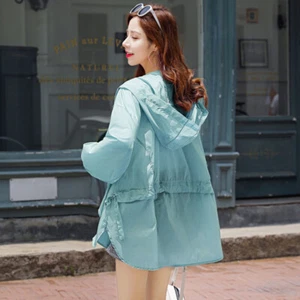 Women Thin Sun Protection Hooded Jacket Outwear Zipper Coat Stand Collar Summer - Picture 1 of 12