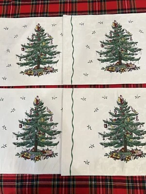 SPODE Christmas Tree Set of 4 Placemats Fabric Holiday Linens Tableware Damask - Image 1 of 4