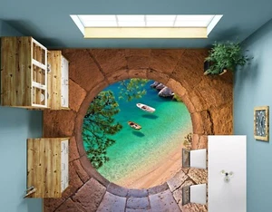 3D Beach Boat 5051 Floor WallPaper Murals Wall Print Decal AJ WALL Fay - Picture 1 of 5