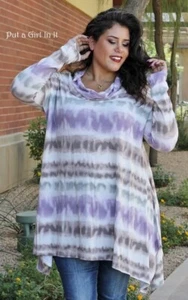 New PLUS SIZE Womens MULTI TIE DYED COWL NECK OVERSIZED SHIRT TUNIC 1X 2X 3X - Picture 1 of 5