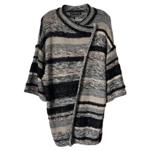 Peruvian Connection marled knit stripe baby alpaca longline wrap cardigan XS/S - Picture 1 of 11