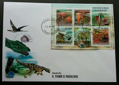 Sao Tome Dinosaurs And Minerals 2000 Prehistoric Stone (miniature FDC B) *rare - Image 1 of 4