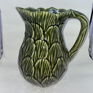 Olafaire Made In Portugal Green Cabbage Majolica Pitcher Vintage MCM - Picture 1 of 11