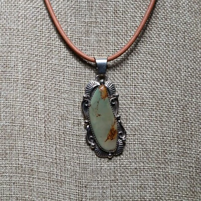 Kingman Pendant Set in Sterling Silver with Leather Cord - Image 1 of 4