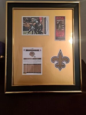 Saint's SB framed ticket replica, Drew Brees cards.  8"×10" frame - Image 1 of 4