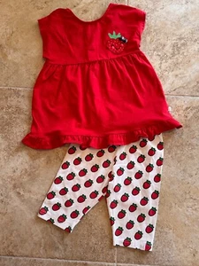 Deux par Deux Girl's Size 7 Strawberry Outfit SS Top + Capris - Picture 1 of 5
