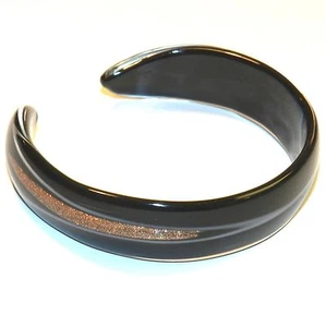 BR368 Golden Bronze Sparkle with Black & White Glass 7.5" Cuff Bracelet - Picture 1 of 3