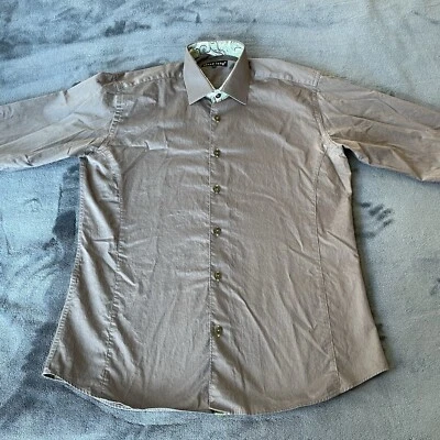 Jared Lang Men’s Long Sleeve Button Up Paisley Collar & Flip Cuff Gray Shirt L - Изображение 1 из 4