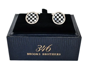 NEW in Box BROOKS BROTHERS Round CHECKERBOARD .925 STERLING SILVER Cuff Links - Picture 1 of 9