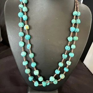 Native Blue Graduated Turquoise Shell 2S Sterling Silver Bead Necklace 22” 11280 - Picture 1 of 13