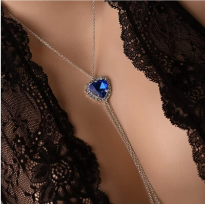 Women Rhinestone Necklace Heart Nipple Fashion Jewel Metal Body Chain 36141 - Image 1 of 4