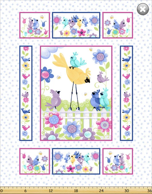 Susybee BIRD's BUDDIES White Panel Quilt Fabric ~ 36" x 44" - Image 1 of 1