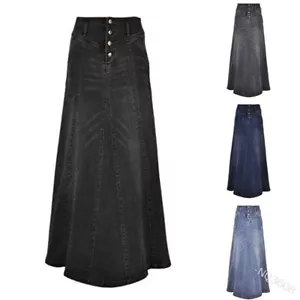 Damen Vintage Belichtung Knopffliege verpackt Hip A Line Maxi langer Denim-Rock - Bild 1 von 11