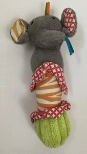 Mud Pie Baby Rattle Plush Gray Elephant Satin Ribbon Tinkle Chime - Picture 1 of 4