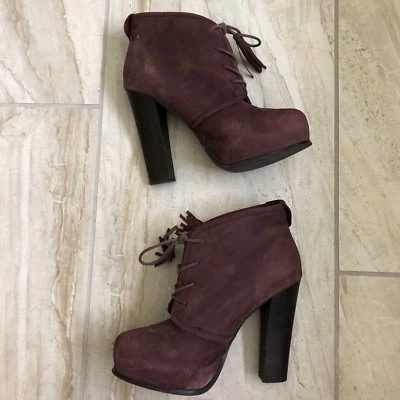 Steve Madden Sashayy Botines Borla Botines 7.5 Cuero Con Cordones Vino Ciruela Foto 1 de 4