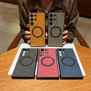 For Samsung S23 S24 Ultra S22 Leather Silicone Shockproof Magnetic Case Cover - Picture 1 of 15