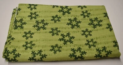 TELA 54" X 44" ALGODÓN VERDE TONAL COPOS DE NIEVE música INVIERNO NAVIDAD VACACIONES Foto 1 de 3