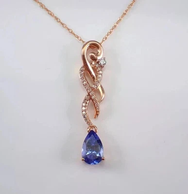 Colgante elegante enchapado en oro rosa de 14 quilates para mujer con cadena corte pera tanzanita simulada Foto 1 de 4