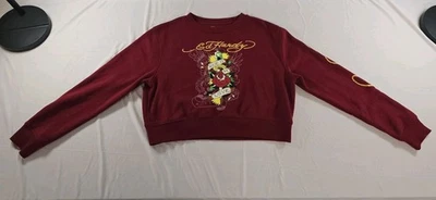Sudadera corta Ed Hardy para mujer L roja tatuaje gráfico rosa True Love Y2K Foto 1 de 4