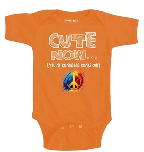 Cute Now... 'Til My Romanian Comes Out Peace Infant Baby Romania Flag Bodysuit - Picture 1 of 9