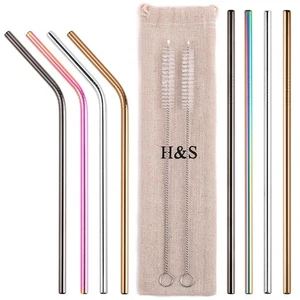 H&S Cannucce Riutilizzabili in Metallo - Set da 8 Cannucce Acciaio Inox - Kit - Foto 1 di 6
