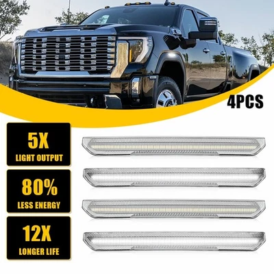 Front 4pcs Rear LED White Side Light Marker For GMC Sierra 2500 3500 HD 20-24 - Image 1 of 4