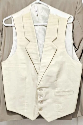 CARROT & GIBBS-Yellow Ribbed Silk, Mens 4B, Adjustable Formal Dress Vest-(M) - Image 1 of 4