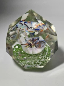Antique Bohemian Czech Faceted Glass Morning Glory Flower Paperweight 3.25" Tall - Picture 1 of 8