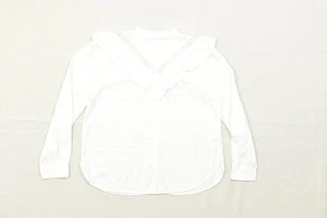 NEW LOFT Women's White Cotton Ruffle Blouse Button Front Top Regular Size M - Picture 1 of 8