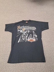Vintage 1989 3D Emblem Harley Davidson Shirt Montreal Biker Double Sided - Picture 1 of 10
