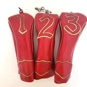 Vintage Golf Head Covers Driver 2 & 3 Woods Vinyl Faux Leather 1-2-3 Japan - Picture 1 of 13