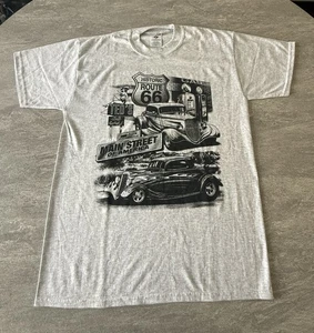 Vintage Route 66 Main Street of America T-Shirt Medium Gray Jerzees Hot Rod Car - Picture 1 of 6