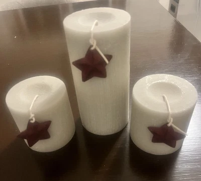 Lote de 3 velas de granja con estrellas. Sin encender Foto 1 de 4