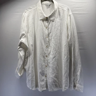 Blusa túnica Orvis para mujer mezcla de lino Plus 2X XXL blanca lisa botón lengüeta enrollable Foto 1 de 4