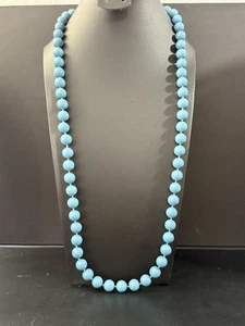 Vintage Retro Runde Blau Acryl Perlen Halskette Original Etikett H5 - Bild 1 von 7