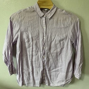 Camicia tunica J. Jill Love lino essenziale con bottoni taglie forti 2X viola Lagenlook - Foto 1 di 6