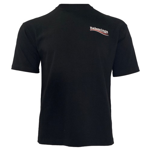 T shirt Balenciaga campagna politica logo finto collo in cotone uomo nera Xs