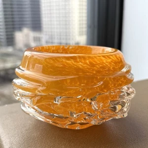Merrilee Moore Merrilights Studio Art Glass Orange Votive Candle Holder Signed - Picture 1 of 10